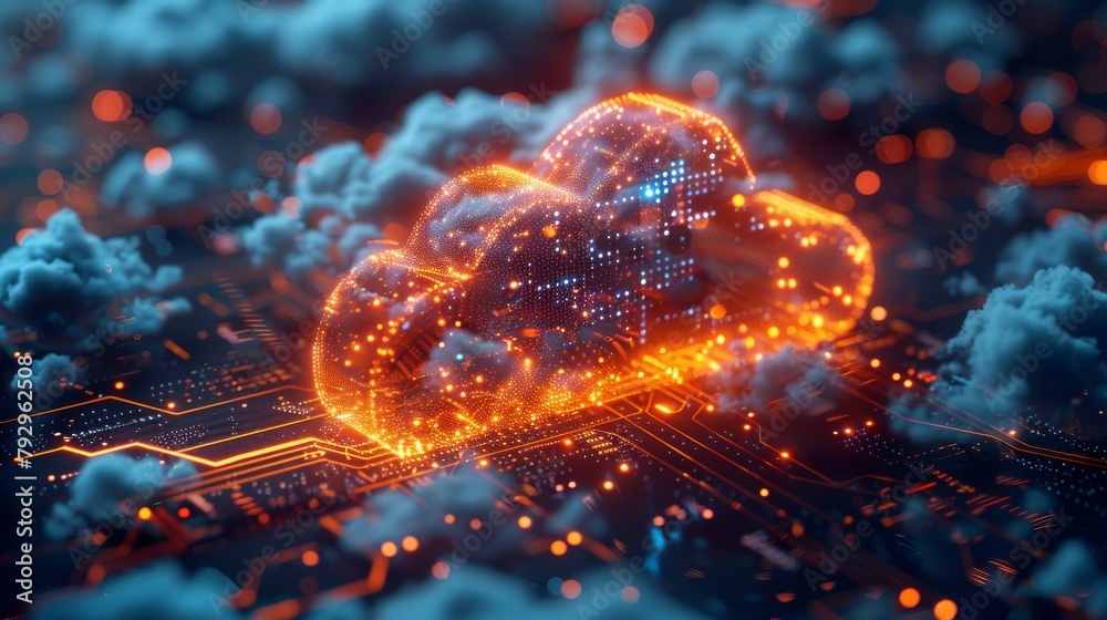 Poster Mobile and data center with futuristic element presented in isometric view of cloud mobile technology or IOT