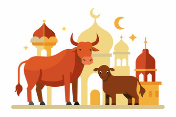 Sacrificial animals for Eid-ul-Azha Vector Illustration on white background