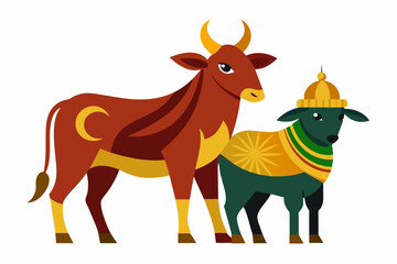 Sacrificial animals for Eid-ul-Azha Vector Illustration on white background