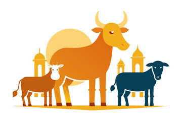 Sacrificial animals for Eid-ul-Azha Vector Illustration on white background