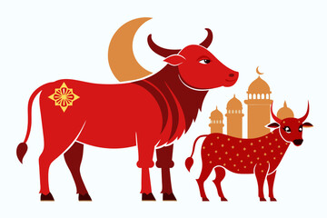 Sacrificial animals for Eid-ul-Azha Vector Illustration on white background