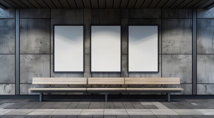 Blank vertical posters on the wall in a subway station. Advertisement mockup
