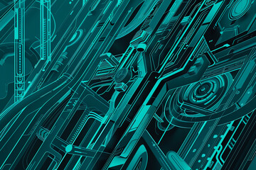 Integrate curved lines sparingly to add a sense of flow and elegance to a predominantly straight line design in turquoise - obrazy, fototapety, plakaty