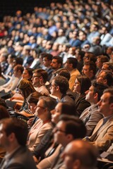 Montage of crowded business seminars