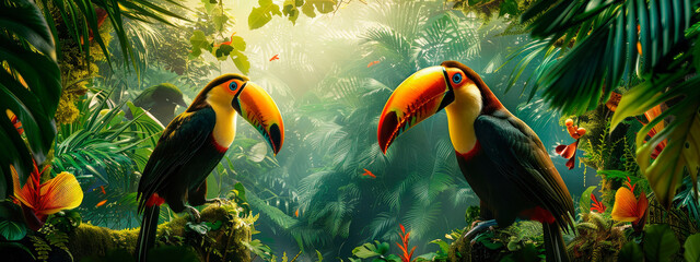 Obraz premium toucan birds in the jungle. selective focus.