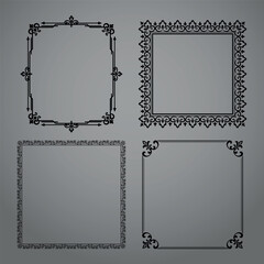 Set of decorative frames Elegant vector element for design in Eastern style, place for text. Floral black and gray borders. Lace illustration for invitations and greeting cards - 792963526