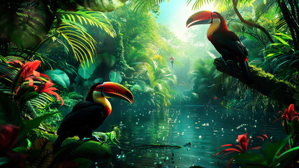 Fototapeta premium toucan birds in the jungle. selective focus.