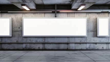 Blank billboard in underground. Mock up for your design