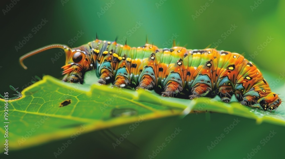 Poster a caterpillar munching on a leaf as it prepares for its transformation into a butterfly