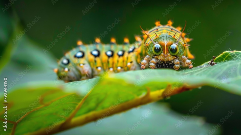 Poster a caterpillar munching on a leaf as it prepares for its transformation into a butterfly