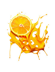 Cut out orange fruit slice with orange juice splash.
