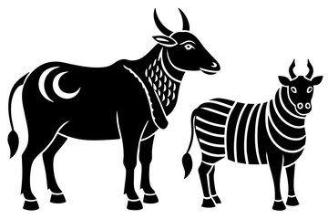 Sacrificial animals for Eid-ul-Azha Vector Illustration Silhouetted on white background