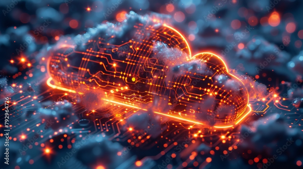 Poster IOT cloud technology concept, a cloud shape combined with an electronic pattern with a futuristic element