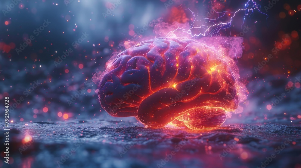 Poster brain power concept with lightning and futuristic elements