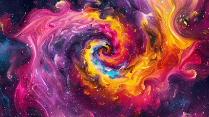 An abstract cosmic swirl of vibrant colors, reminiscent of a galaxy, displaying an energetic and mystical fusion of hues.