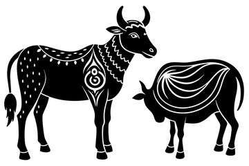 Sacrificial animals for Eid-ul-Azha Vector Illustration Silhouetted on white background