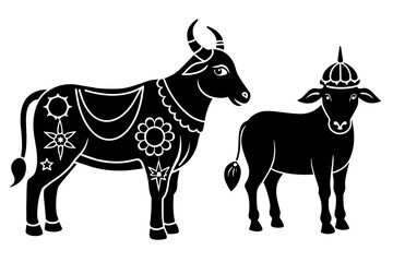 Sacrificial animals for Eid-ul-Azha Vector Illustration Silhouetted on white background