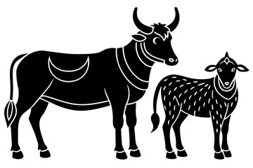 Sacrificial animals for Eid-ul-Azha Vector Illustration Silhouetted on white background