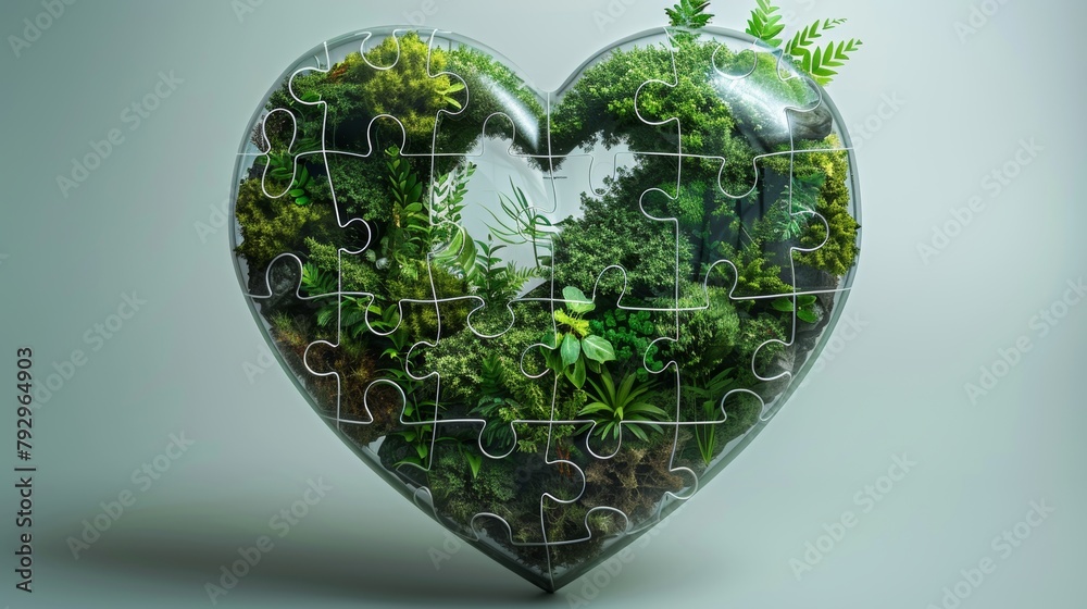 Aufkleber ecology system and environment conservation concept illustrated by jigsaw puzzle and heart shape gra