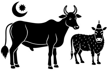 Sacrificial animals for Eid-ul-Azha Vector Illustration Silhouetted on white background