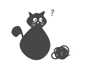 black cat with a ball illustration 