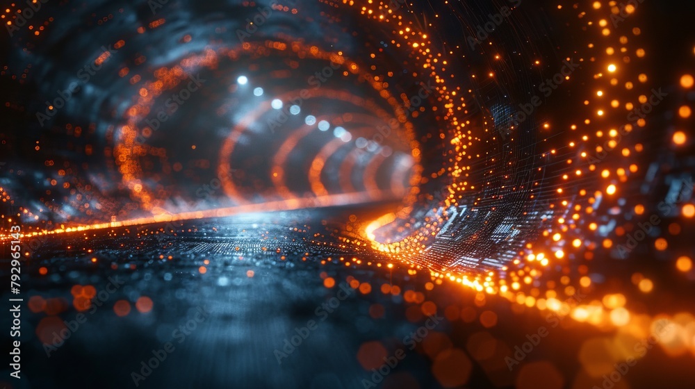 Poster Digital transformation key visual on dotted tunnel in the future