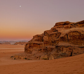 Desert with interesting rock formations, Wadi Rum