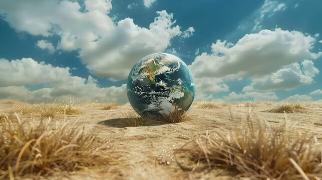 planeta tierra sobre un campo de tierra seca sin agua problema mundial quedando sin agua gran sequ&iacute;a en el mundo &aacute;rido seco medio ambiente calentamiento global cambios en el clima