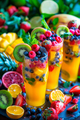 Fototapeta premium different fruit smoothies in a glass. selective focus.
