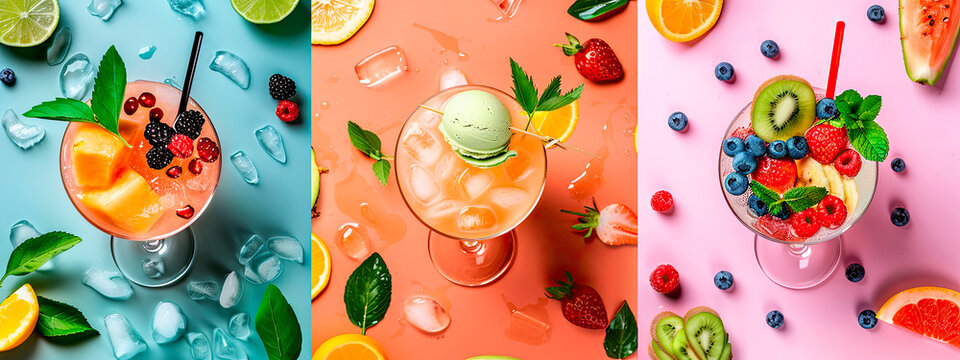 different fruit smoothies in a glass. selective focus.