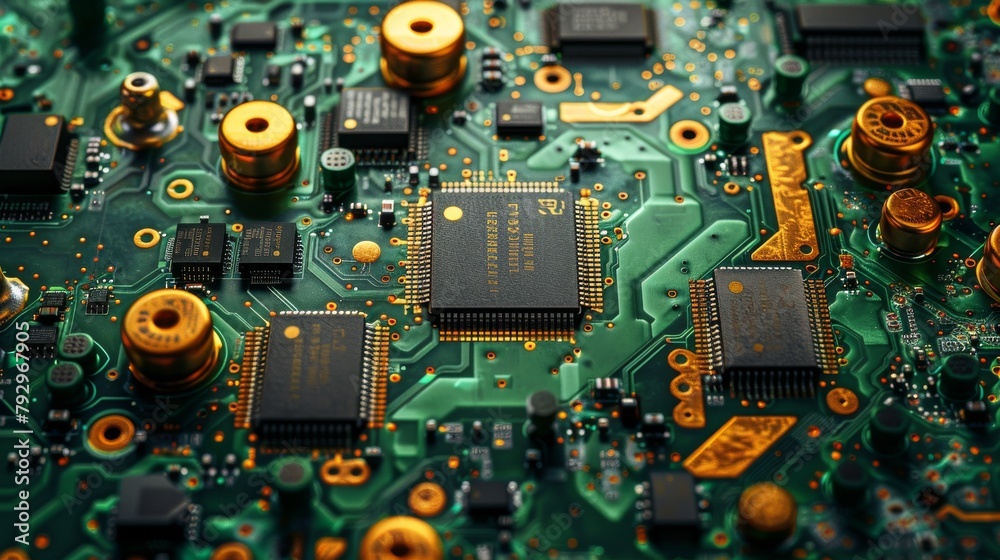 Poster as a background or element decoration, a graphic of electronic patterns or motherboard cpus was crea