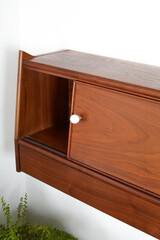 Vintage 1960s floating console table. Unique solid wood furniture.