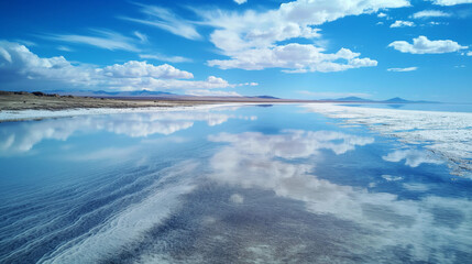 Mirror-Like Reflections on Bolivian Salt Flat