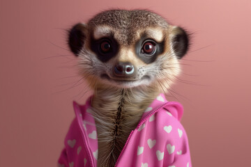 Adorable meerkat in heart-patterned pajama ready for sleep - 792968382