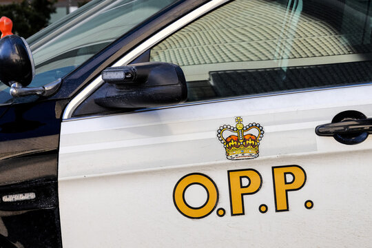 Toronto, Canada, January 4, 2024; Closeup of the gold door logo of an Onrtaio Provincial Police . OPP, cruiser in downtown Toronto