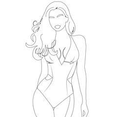 Vector contour drawing of a sexy young woman in a stylish swimsuit.
