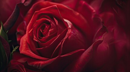 Capture the stunning details of a deep red rose up close with an extreme macro shot showcasing its soft petals against a very shallow depth of field Perfect for creating a heartfelt backdro