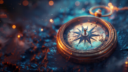 A stylized representation of a compass, symbolizing vision, direction, and guidance in leadership...