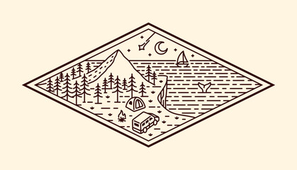 nature landscape line art vector template