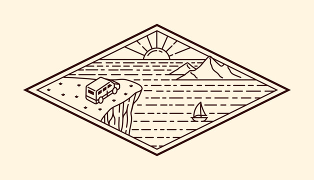 recommend clip art: nature landscape line art vector template