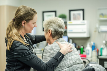 A close-up of a physiotherapist's hands manipulating the muscles of a patient's back during a therapeutic massage session.