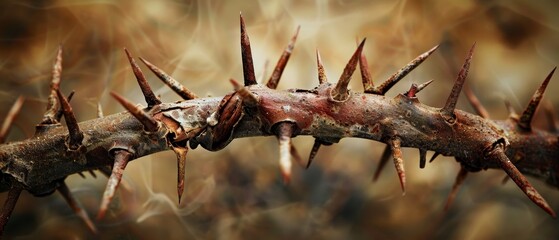 Image of a closeup of Jesus Christ's crown of thorns. - obrazy, fototapety, plakaty
