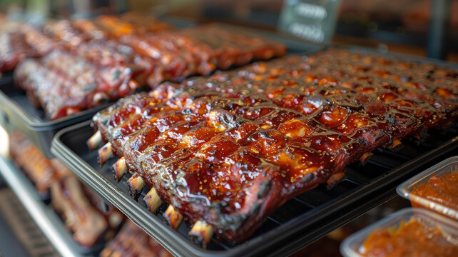 Trays of barbecue ribs