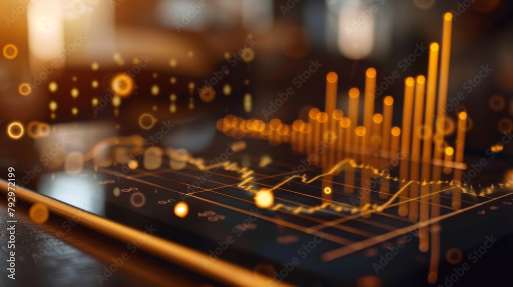 Poster a golden graph icon on a tablet screen, symbolizing wealth management