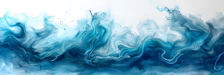 Turquoise and teal swirled watercolor paint on transparent background.