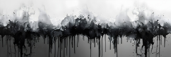 Black and grey dripping watercolor paint on transparent background.