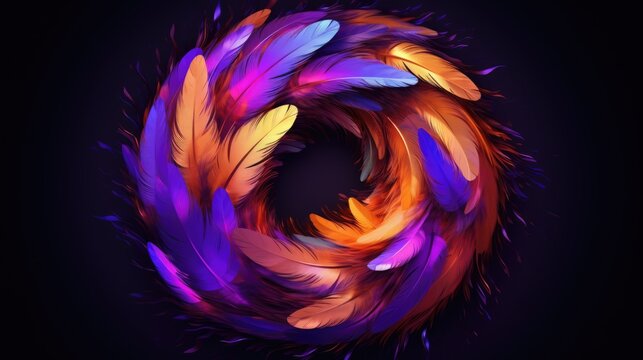 Abstract Background Orange Purple And Blue Feathers - Generative AI