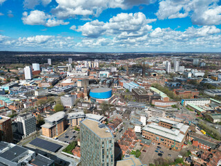 Aerial View of Buildings at City Centre and Downtown of Coventry City of England United Kingdom....