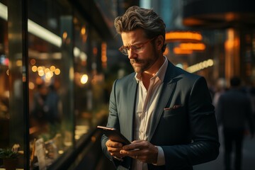 Businessman using mobile phone to talk business