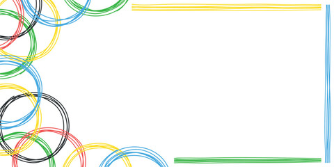 Doodle colored rings frame background. Hand drawn circles sketch. Vector for banner, background, print. Banner template with colored rings and frame. Sport games concept